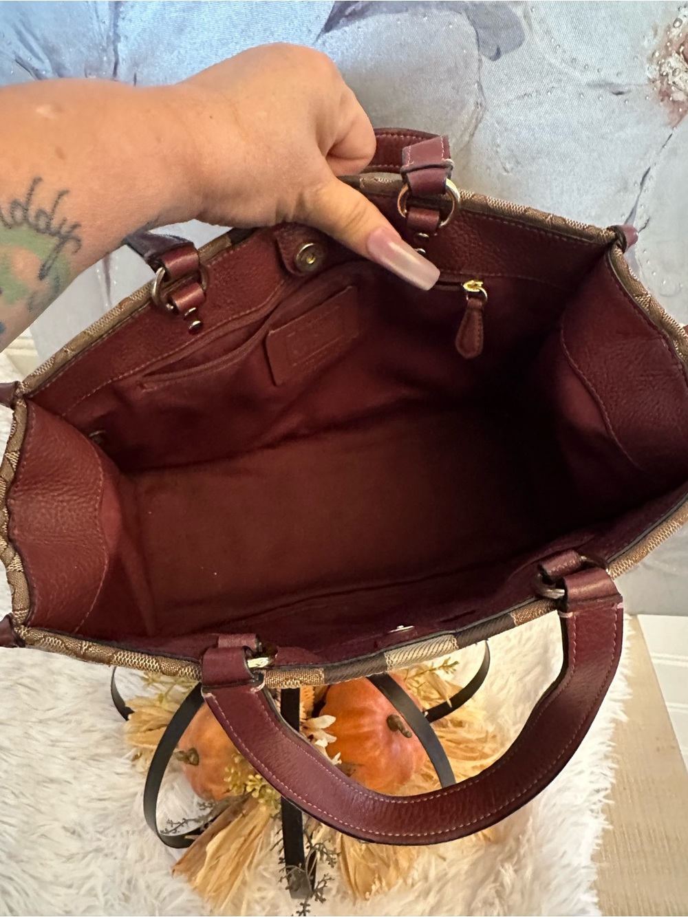 Coach Monogram Shoulder Bag with Red Trim and Yellow Logo Patch - Picture 7 of 11